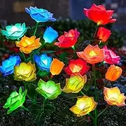 Solar Garden Lights Outdoor Decorative, 4 Pack Solar Garden Lights with 15 Rose Flowers, Multi-Color Changing LED Waterproof Solar Powered Garden Decor for Patio Yard Pathway Decoration