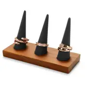 Natural Solid Wood 3-Ring Jewelry Display Stand Grey Ring Organizer Holder