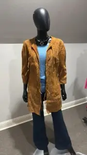 Chi By Falchi Leather Coat NEW Cut Out Details Tan Camel Color Jacket Sm