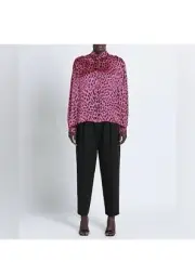 Maje Leopard Print Women’s Fuchsia Black Button Up Shirt Size 2 NWT