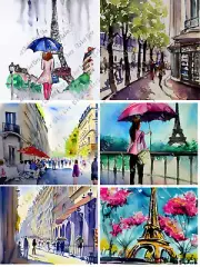 April In Paris Watercolor Collage Sheet For Scrapbooks Junk Journals Card Making