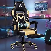ALFORDSON Video Gaming Chair Gordon Series, Ergonomic Office Chair for Home Computer Executive Desk, Racing Reclining Swivel Seater with Footrest with Lumbar Cushion, Gold