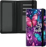 [SichKards] Leather Checkbook Cover for Men & Women - RFID Blocking Checkbook Holder Wallet with Pen Slot,Clear Divider - Slim Durable Design for Checks & Duplicate Stubs, Butterfly Vine Rose Red, 7 X 4
