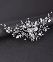 Bridal Hair Comb, Silver Crystals