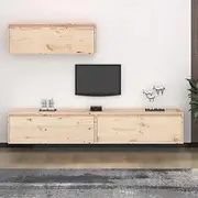 3-Piece Solid Pine Wood Wall Mounted Floating TV Cabinets, Durable Entertainment Storage Unit for Living Room Decor