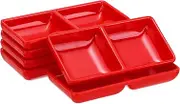 sourcing map 6Pcs MF Square Dipping Bowls, Small Red Side Dish Bowls with 2 Compartment Divided Seasoning Plate Soy Dishes for Condiment Desserts Home BBQ Party Picnic Restaurant
