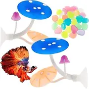 2Pcs Betta Fish Mushroom Hammock with 30 Luminous Stone Soft Silicone Aquarium Rest Bed with Suction Cup Colorful Lifelike Mushroom Tank Decor Fish Breeding Playing Pad for Aquarium Fish Tank(Blue)