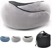 [BODINELIA] Travel Neck Pillow for Airplane, Memory Foam Full Neck Surround Comfort U-Shaped Sleeping Pillow with Bag for Offices & Car (Velvet Purple)