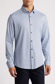 Stone Rose Techno Stretch Microdot Performance Button-Up Shirt in Med. Blue at Nordstrom, Size Xx-Large
