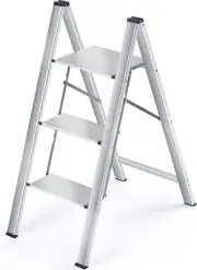 3-Step Aluminum Folding Step Ladder Portable Stool with Large Platform Slim Desi