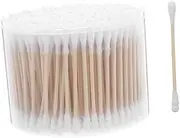 TOPPERFUN Infant-friendly Double Headed Cotton Swabs 500pcs Cotton Tips Wooden Sticks for Safe Ear Cleaning Beauty Applications
