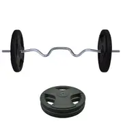55kg Rubber Coated Cast Iron Weight Plate + 120cm Super Curl Barbell Weight Set