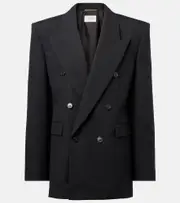 [Saint Laurent] Saint Laurent Double-breasted wool canvas blazer UK 12 black