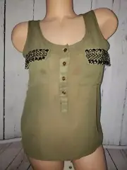 Charlotte Russe Women’s Chiffon Shirt Top S Embellished Front Pockets Dk. Green