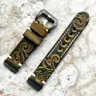 Green Yellow Embossed Handmade Leather Band Strap for Fitbit Versa 3 4 & Sense 2