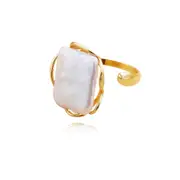 Culturesse Lorenza Baroque Pearl Adjustable 2.8cm Open Ring 14K Filled Gold