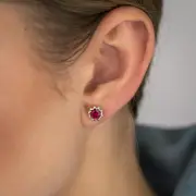 1 Carat Created Ruby and Diamond Stud Earrings in 9ct Yellow Gold