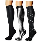 Compression Socks for Women & Men Large-X-Large 16 Black/Stripe-black/White