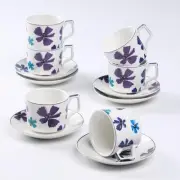 12 Pieces Fine Porcelain Cups and Saucers set, 7oz/220ml Tea set, Flowers and...