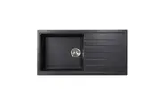 CARYSIL Vivaldi D100L Granite Kitchen Sink - 1000 x 500mm Single Bowl with Drainer - Deep Black - Top/Under Mount