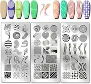 PH PandaHall 3 Pieces 3D Line Nail Stamp Plate Spiral Line Print Art Template Nail Picture Plate Stainless Steel Geometric Lines Pattern Nails Art Stencils for Women DIY Print 12 x 6 cm