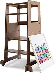 My Duckling Learning Tower Step Stool,Toddler Tower Kitchen Helper, Kids Kitchen Adjustable Toddler Step 2 in 1 with Drawing Board- Walnut