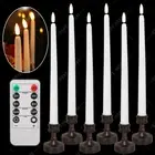 6Pcs Remote Control Flickering Flameless Taper LED Candles Light Battery Powered