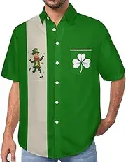 [Spatofa] St Patricks Day Men's Ireland Novelty Clover Graphic Print Button Down Lapel Shirts