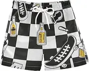 [sanluoli] Black White Checkered Graffiti Boys Swimming Trunks Little Boys Swimsuits Drawstring Lined Beach Hawaii Vacation 2T, Black White Checkered Graffiti, 5 Years