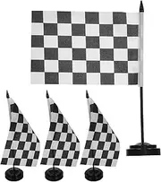 PLAFOPE 4pcs Checkered Flags: Black White Checkered Racing Table Stick Flags With Pole Stand Base For Race Car Party Classroom Decor Birthday Celebrations Decorations