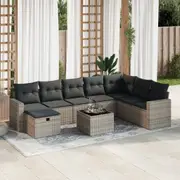 9 Piece Garden Sofa Set with Cushions Grey/Black Poly Rattan vidaXL