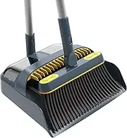 Broom and Dustpan Set for Home, Long Handle 180 Degree Rotating Broom Set, Upright Standing Dust Pan with Comb Teeth for Room Kitchen Office Floor Clean(Blue)