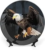 Decorative Bald Eagle Ceramic Display Plates with Porcelain Display Stand for Home Decor, 6 Inch