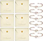 6 Pcs Jewelry Bag Bridesmaid Bracelet Gifts, Set of 6 Microfiber Small Drawstring Bags with Bridesmaid Knot Bracelets, Bridal Party Favors (Beige)