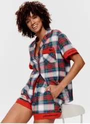 New Peter Alexander Tartan Shirt & Mid Tux Shorts Pjs. Size XXS. RRP $149.90