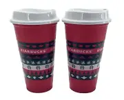 Starbucks Red Green Winter Reusable To-go Cup Tumbler 16 oz Plastic Lot of 2