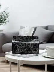 Marbled Leather Tissue Box Holder-Waterproof Rectangular Tissue Box Cover Holder for Home,Office&Car Decor (Black)