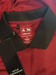RTLS $60 ADIDAS WOMEN CLIMALITE RED AND BLACK STRIPED GOLF SHIRT SZ M
