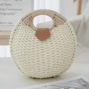 GGP White Boho Circle Straw Bag Stylish Woven Tote With Round Handles