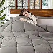 Shilucheng All Season Queen Size, Soft Home Down Alternative Bed Comforter Reversible Duvet Insert with Corner Tabs, Luxury Hotel Fluffy Comforter 90"x90" (Grey 12)