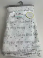 NWT Baby Starters White Bless This Baby Moon And Stars Super Soft Plush Blanket