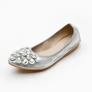 Nevenka Women Flat Shoes Flower Rhinestone Sparkly Slip Ons Shoes-Silver3