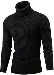 [JEShifangjiusu] Mens Slim Fit Turtleneck Sweater Soft Knitted Long Sleeve Sweater for Men Pullover Turtle Neck Shirt, Black 1, M