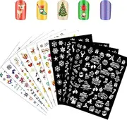 10Sheets Christmas Nail Stickers，Self-Adhesive Nail Stickers Xmas Santa Claus Snowflake Snowman Bell Tree Stick Elk Nail Design Decals for Women Girls Nail Decoration