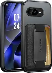 [ENCASED] Wallet Case for Google Pixel 9a (6.3") with Magnetic Card Holder and Phone Grip (Compatible with MagSafe) Black