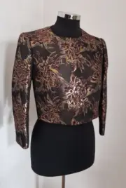 Ted Baker floral jacket size 2 UK 10 jacquard metallic cropped collarless NEW