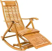 Reclining Chair Portable Bamboo Lounge Chair Folding Rocking Chair Home Balcony Garden Lawn Armchair with Retractable Footrest and Foot Massage (Color : Wood) FANDIAO