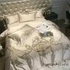 Silk Egyptian Cotton Gold Embroidery European Bedding Set Duvet Cover Bed Sheet