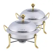 2 X Stainless Steel Gold Accents Round Buffet Chafing Dish Cater Food Warmer Chafer With Glass Top Lid
