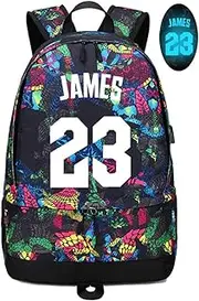 Basketball Player Star James Luminous Ball Storage Backpack Sports Equipment Depositary Multifunctional Student Bookbag for Men Women (Red Pattern 1)